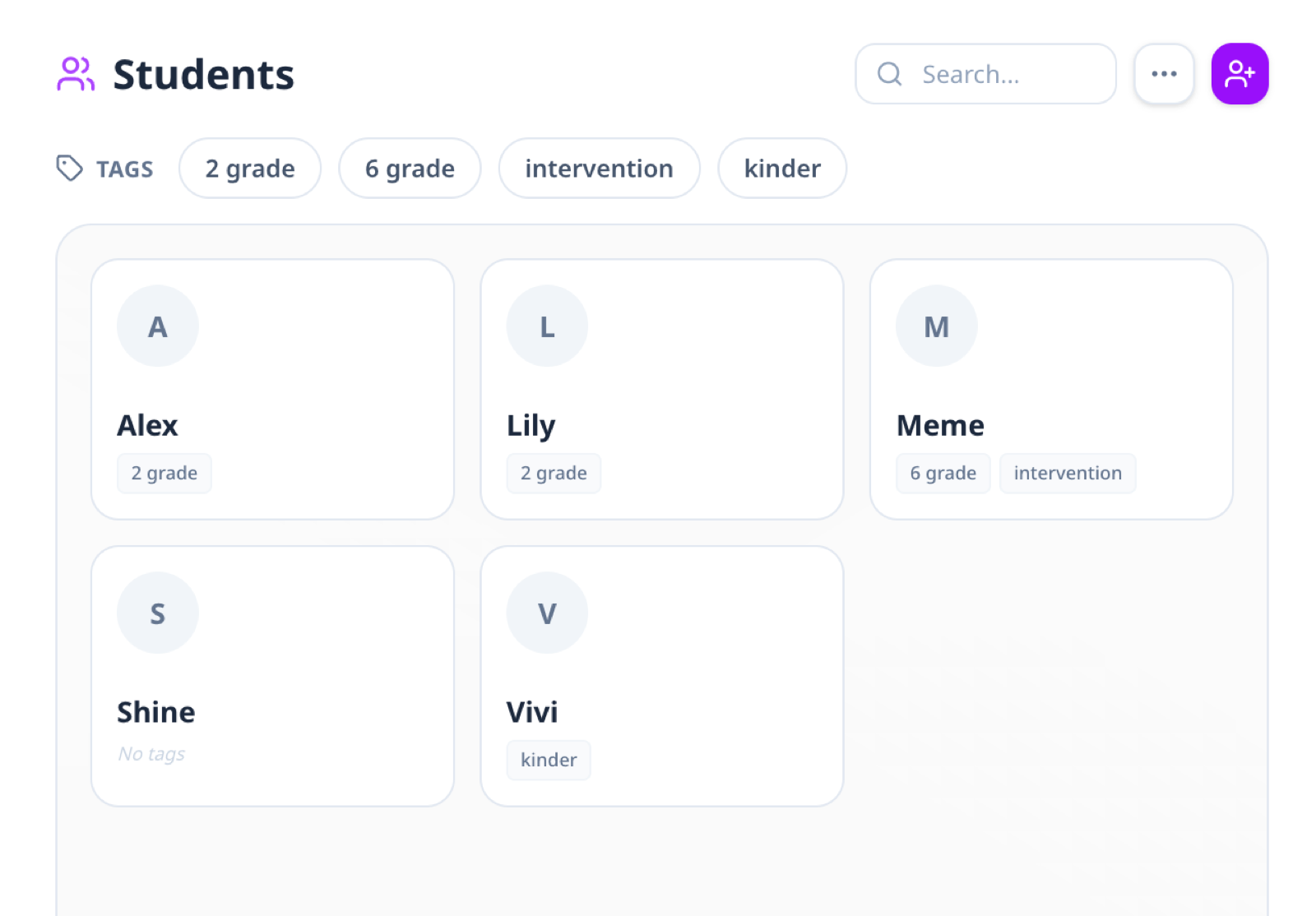 Students view with inline tag chips