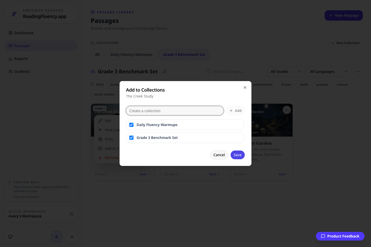 Add one passage to multiple collections