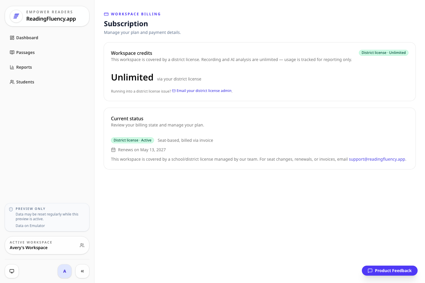 Subscription credits view