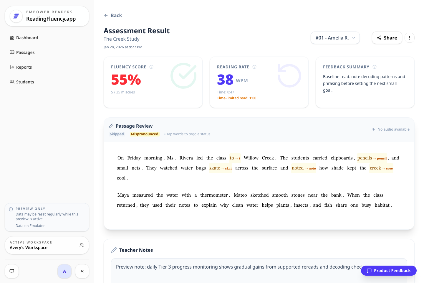 Assessment report after AI analysis