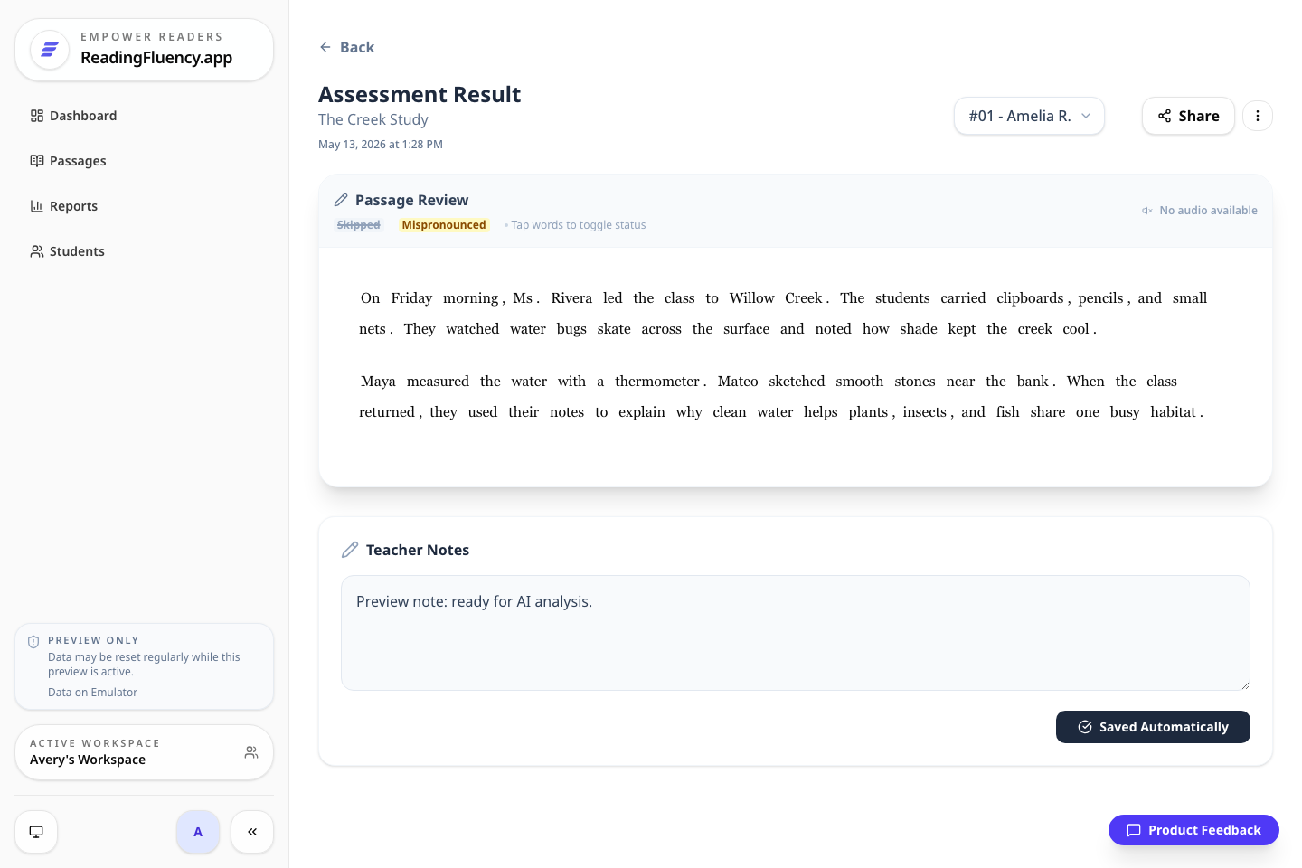 Assessment report before AI analysis