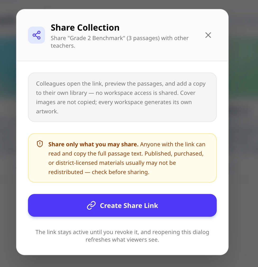 Share Collection dialog