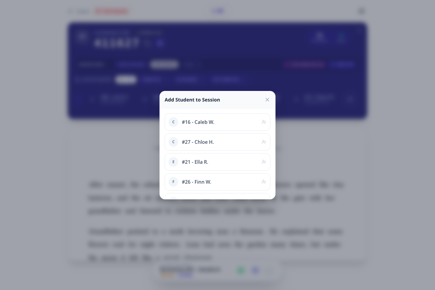 Add student to live session