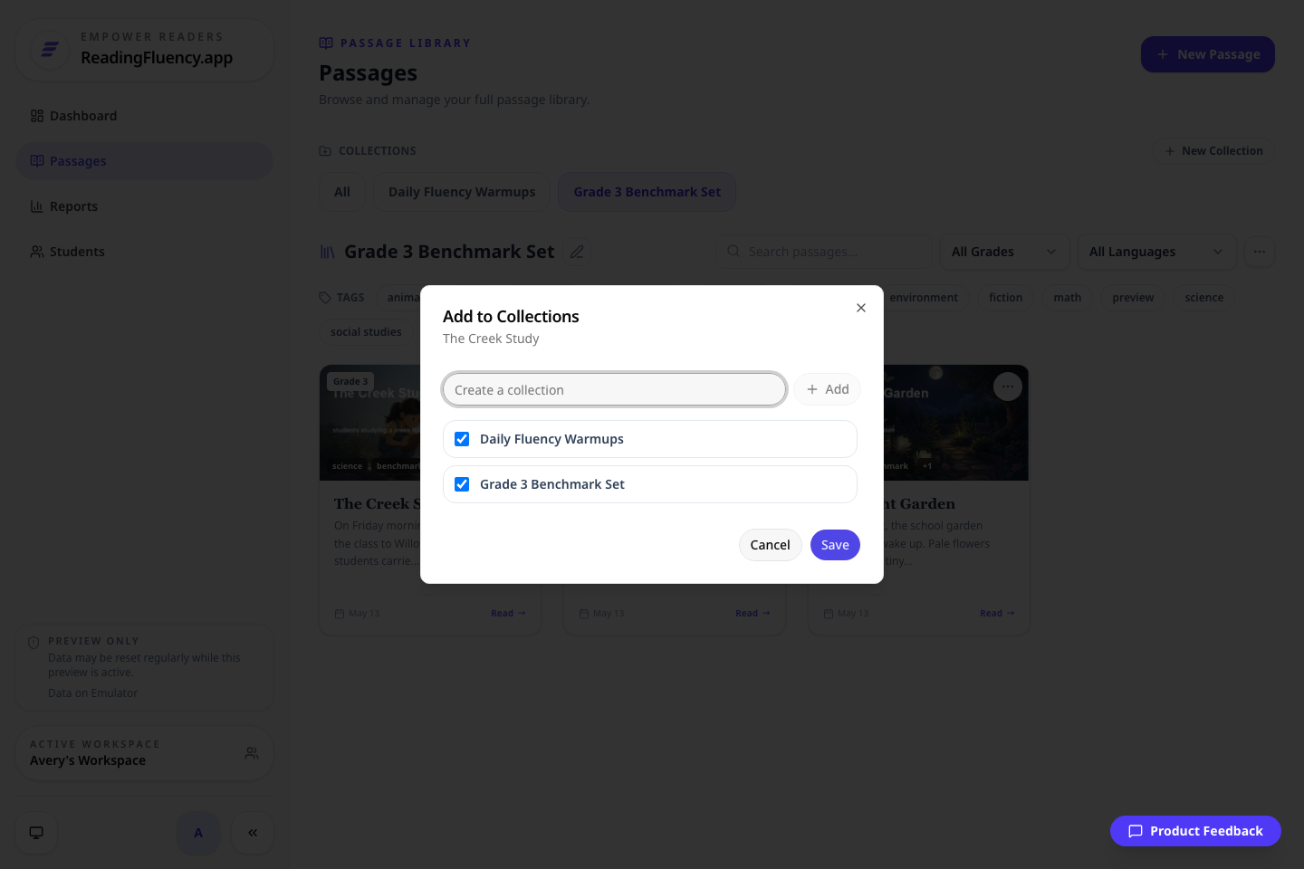 Add a passage to collections