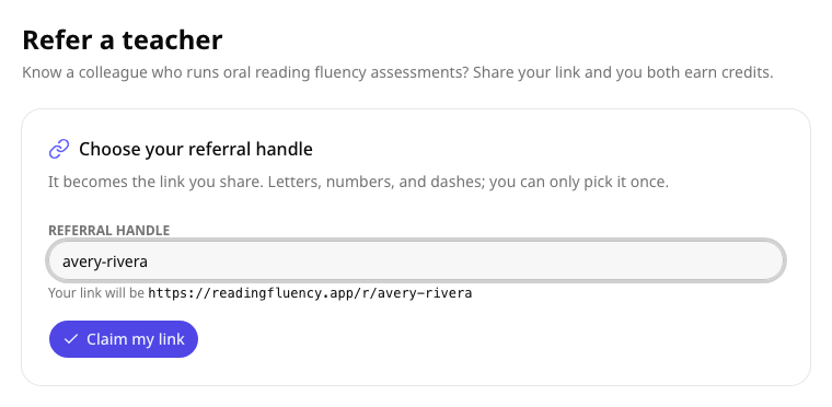 Choose your referral handle