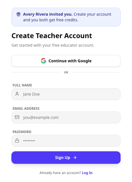 The sign-in page with the invitation banner