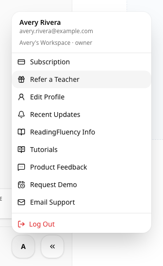 Refer a Teacher in the profile menu