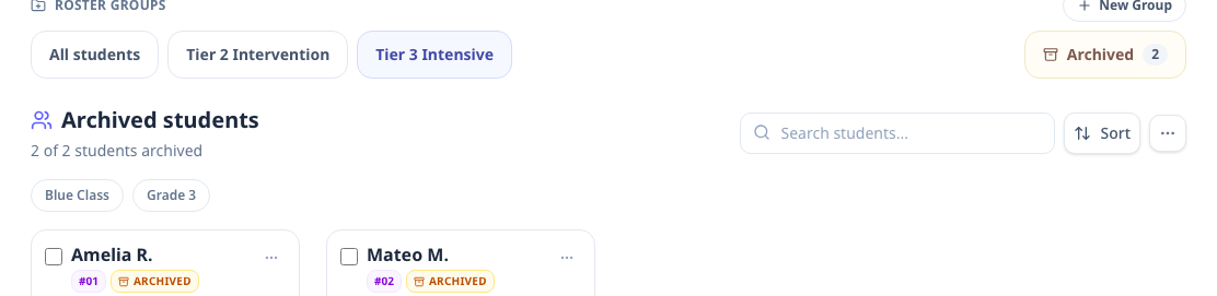 Archived students tab