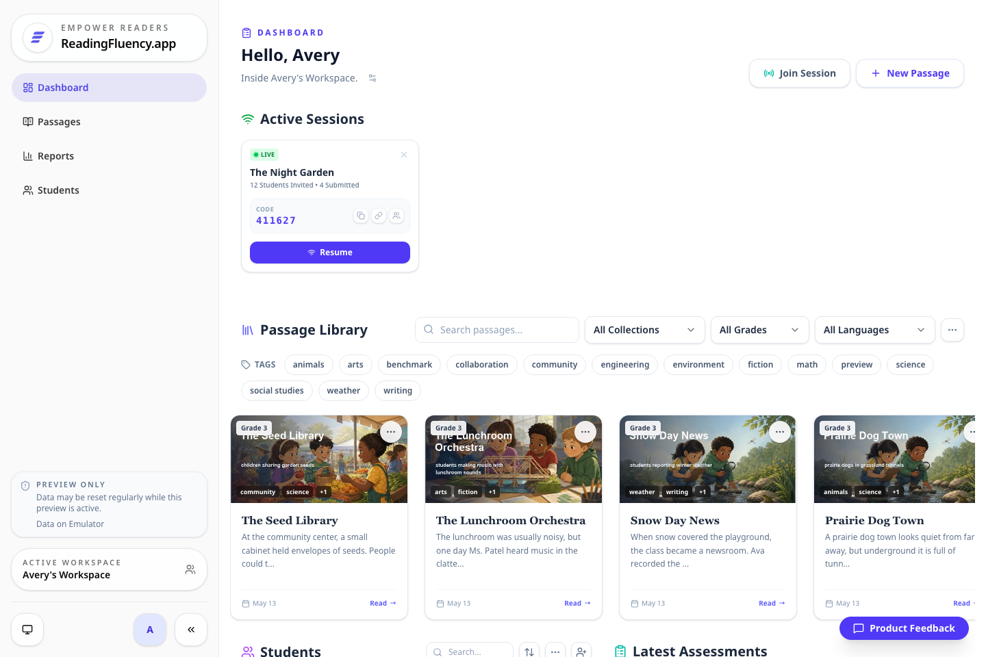 Sidebar with active workspace